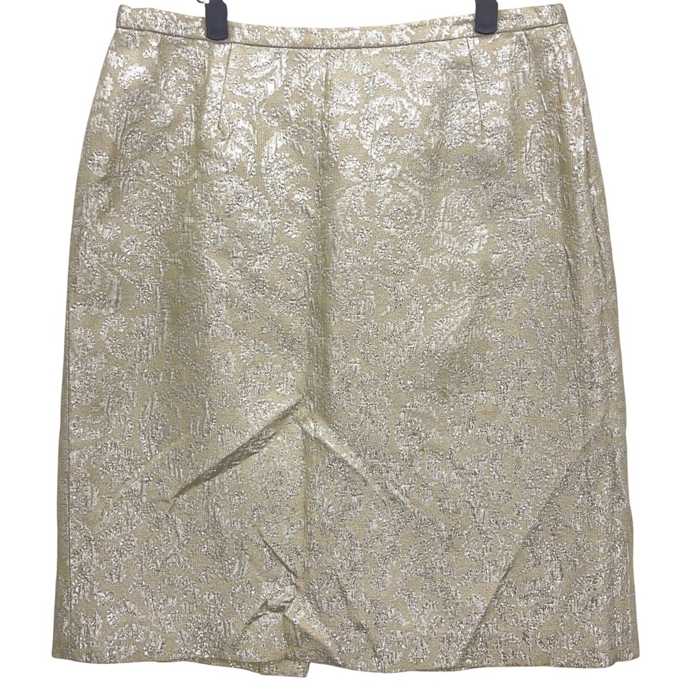 Vintage 60s Gold Silver Metallic Brocade Pencil Skirt XL Floral Formal